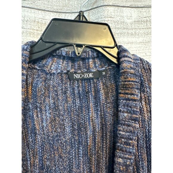 Nic+Zoe Heather Blue Ribbed Open Cardigan Sweater With Button Detail Size M - Picture 2 of 3